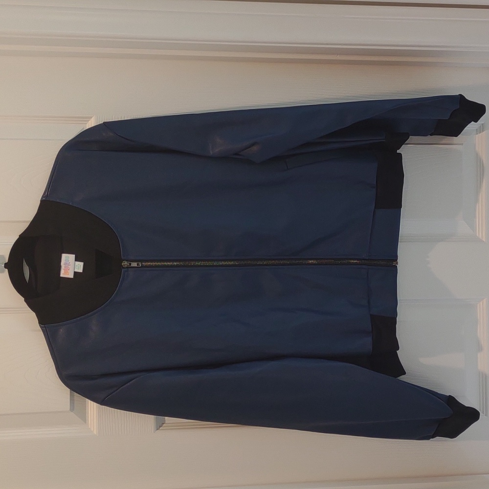 Lularoe Stevie Bomber Jacket Blue Faux Leather Size 2XL